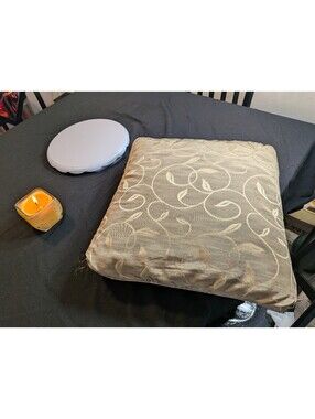 Beige Taupe Embroidered Scroll Floral Dining Chair Seat Cushion Neutral Decor